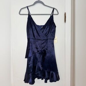 Altar’d State Navy Satin Dress with Floral Details
